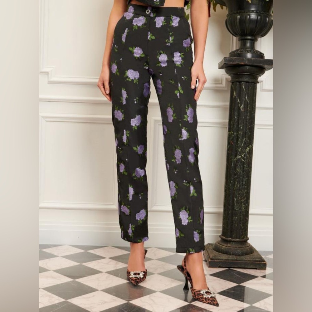 NWT Sister Jane DREAM Parlour Jacquard Trousers Black Purple Ivory Size S (US 4)